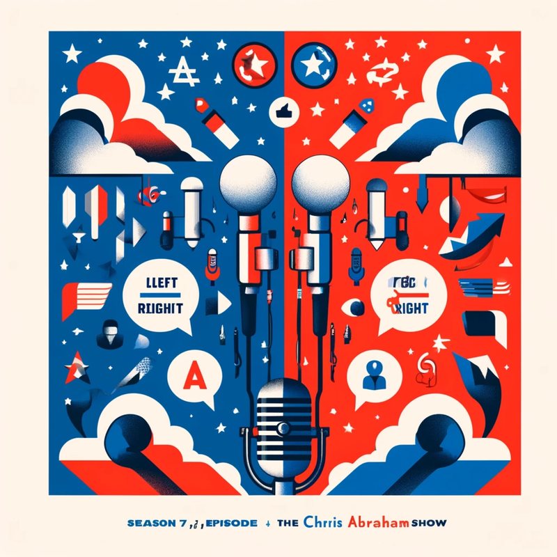 Illustrated cover split blue and red, with microphones and speech bubbles reading "Left" and "Right."