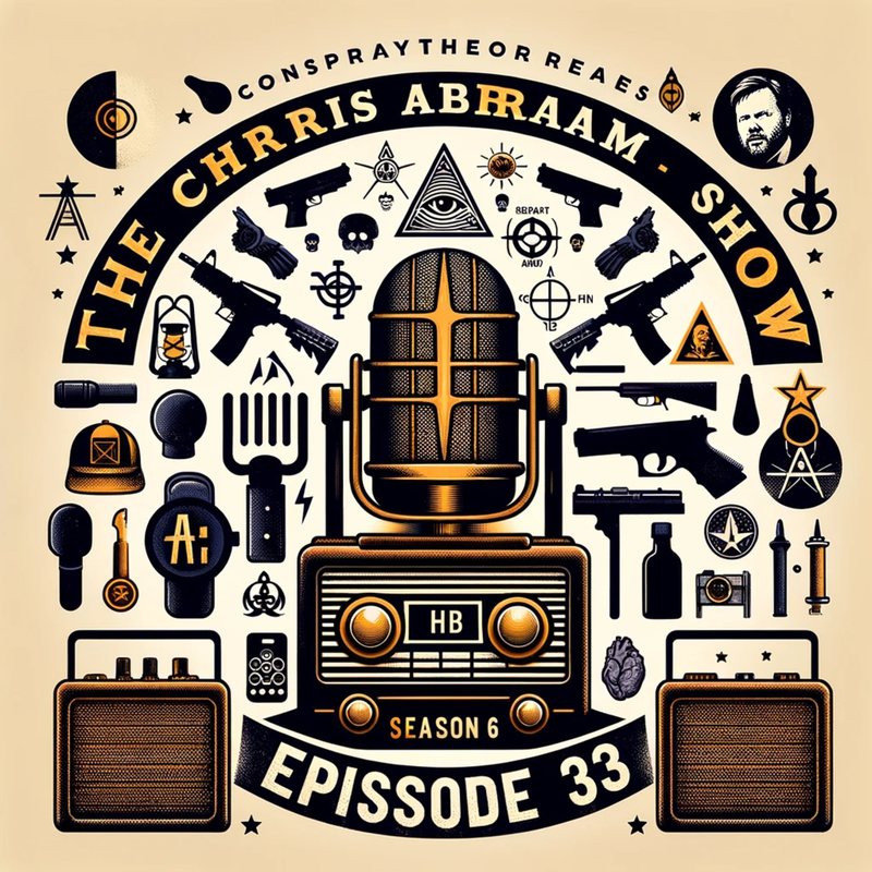 Illustrated cover: a vintage microphone and radio among conspiracy symbols, labeled Season 6, Episode 33.