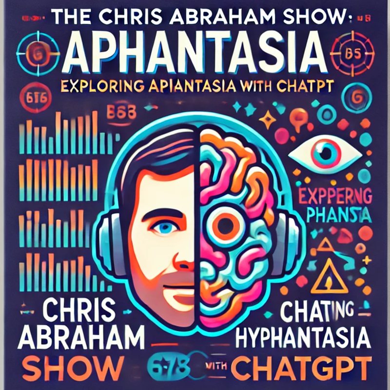 Illustrated cover titled "Aphantasia": a man in headphones, half his head drawn as a colorful brain.