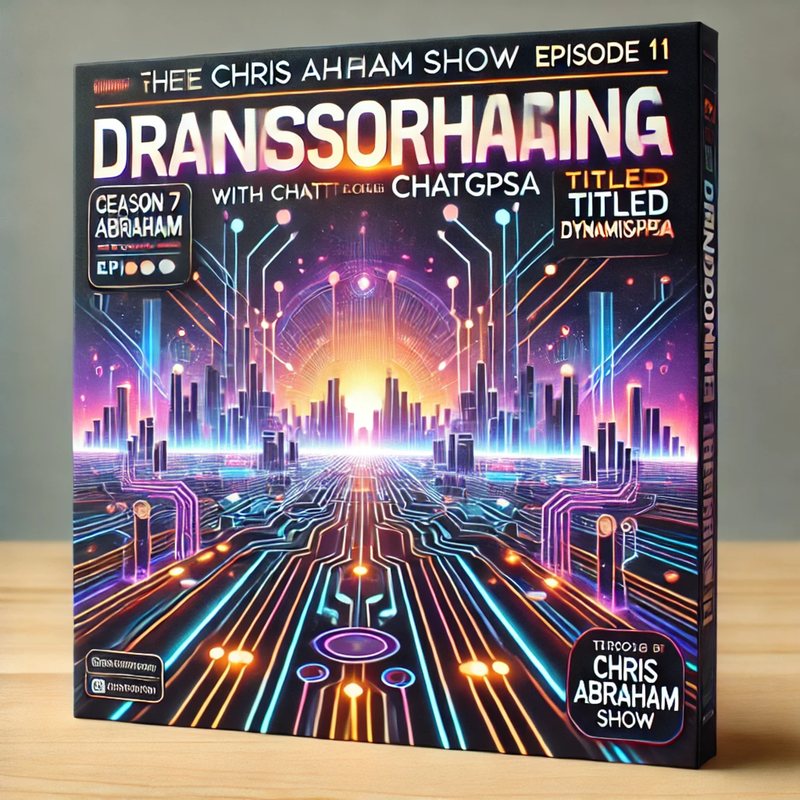 Illustrated box cover with a neon circuit landscape, for an episode on dynamisphantasia with ChatGPT.