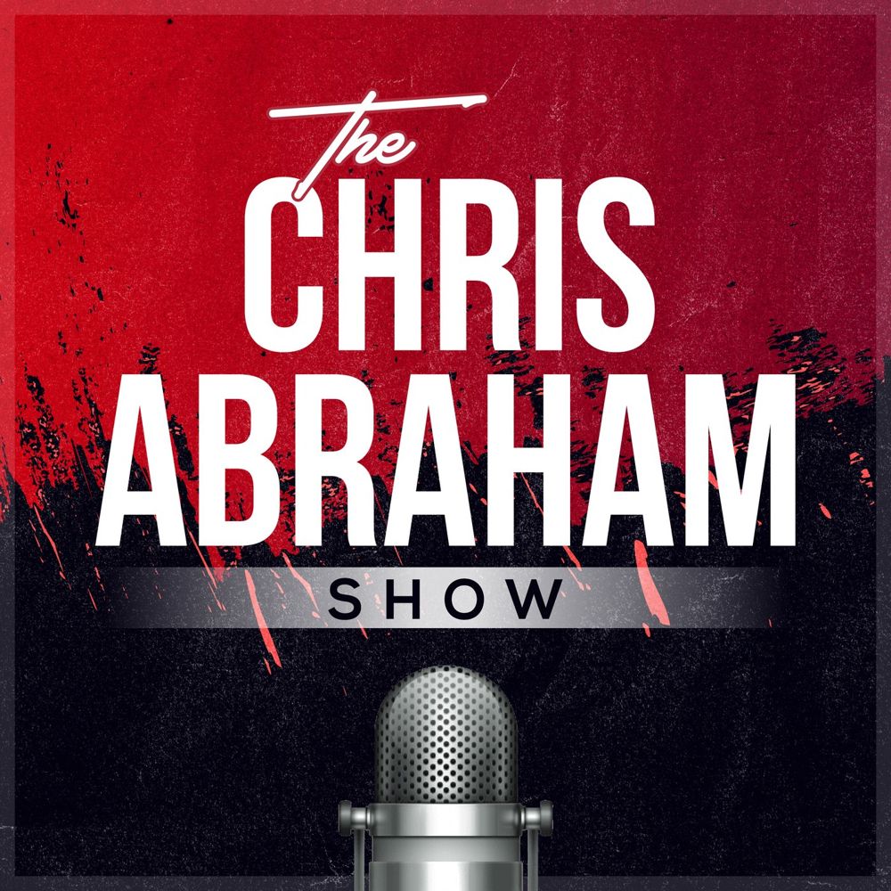 The Chris Abraham Show cover: the title in white on red and black, above a studio microphone.